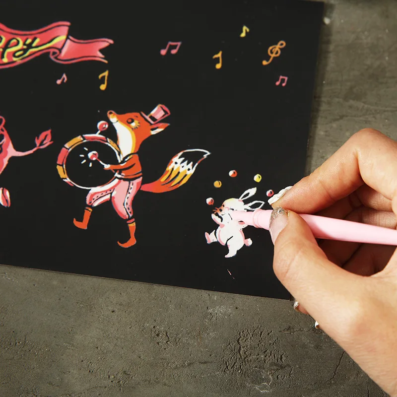 4pcs/Set Magic Colorful Drawing Board Paper Scraping Painting For Kids Creative Colorful Painting Graffiti Scratch Toys