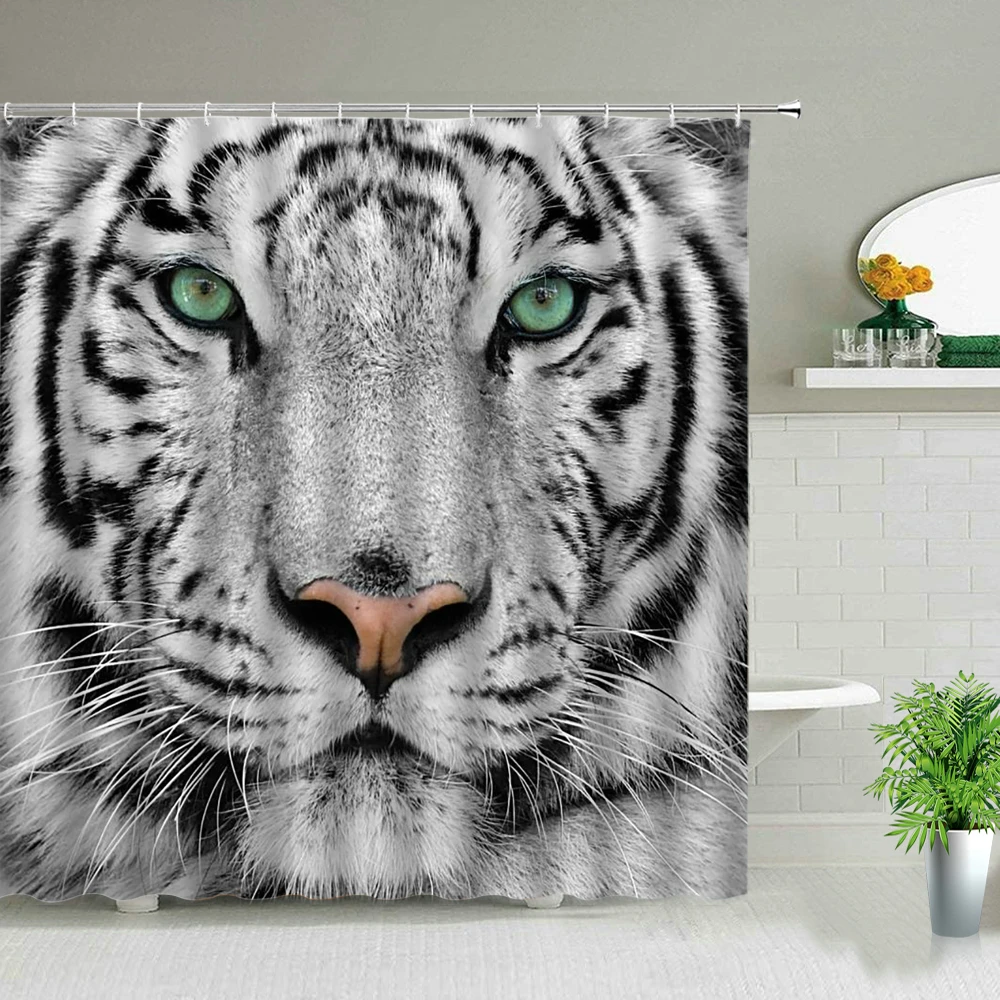 Lion Tiger Wolf Zebra Shower Curtains Animals Print Bathroom Waterproof Fabric For Cloth Curtains Bath Screen Home Bathtub Decor