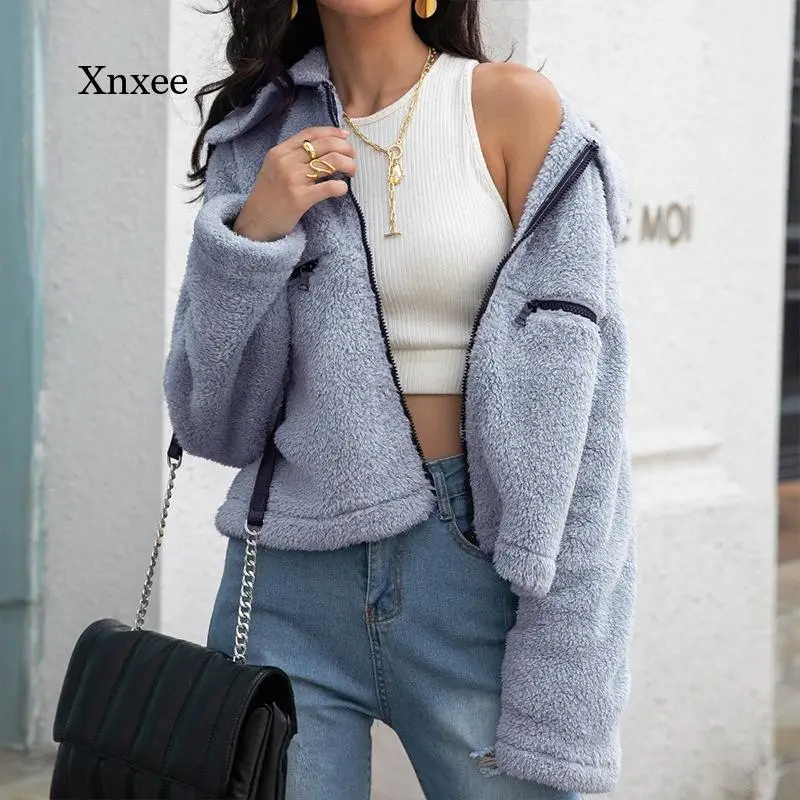 

Autumn and Winter Women's Fashion Double-Sided Velvet Coat Jacket Zipper Thickening Short Style with Outer Wear Cardigan