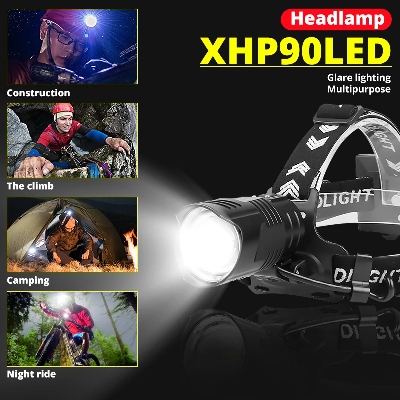 Upgrade XHP90.2 Powerful Led Headlamp 8000LM Head lamp USB Rechargeable Headlight Waterproof Zoom Fishing Light by 18650 Battery