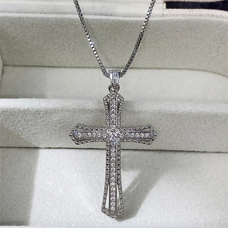 Huitan Luxus Voller Zirkonia Kreuz Anhänger Halskette für Frauen Mode Vielseitige Halskette Schmuck Party Täglichen Zubehör – Detail 5