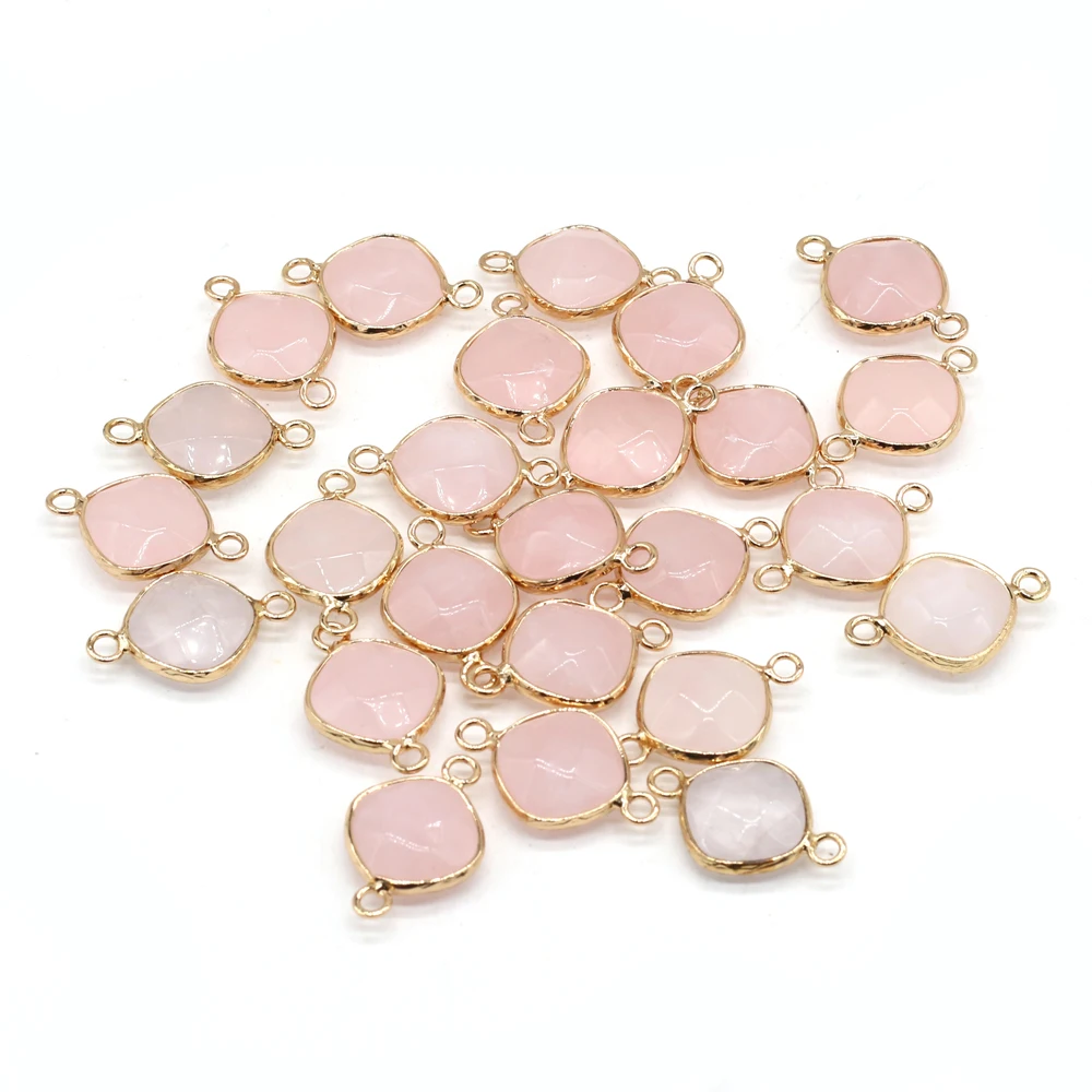 100% Natural Stone Quartz Pendants Gold plated Pink Crystal Connectors for Jewelry Making Diy Necklaces Bracelet Accessories