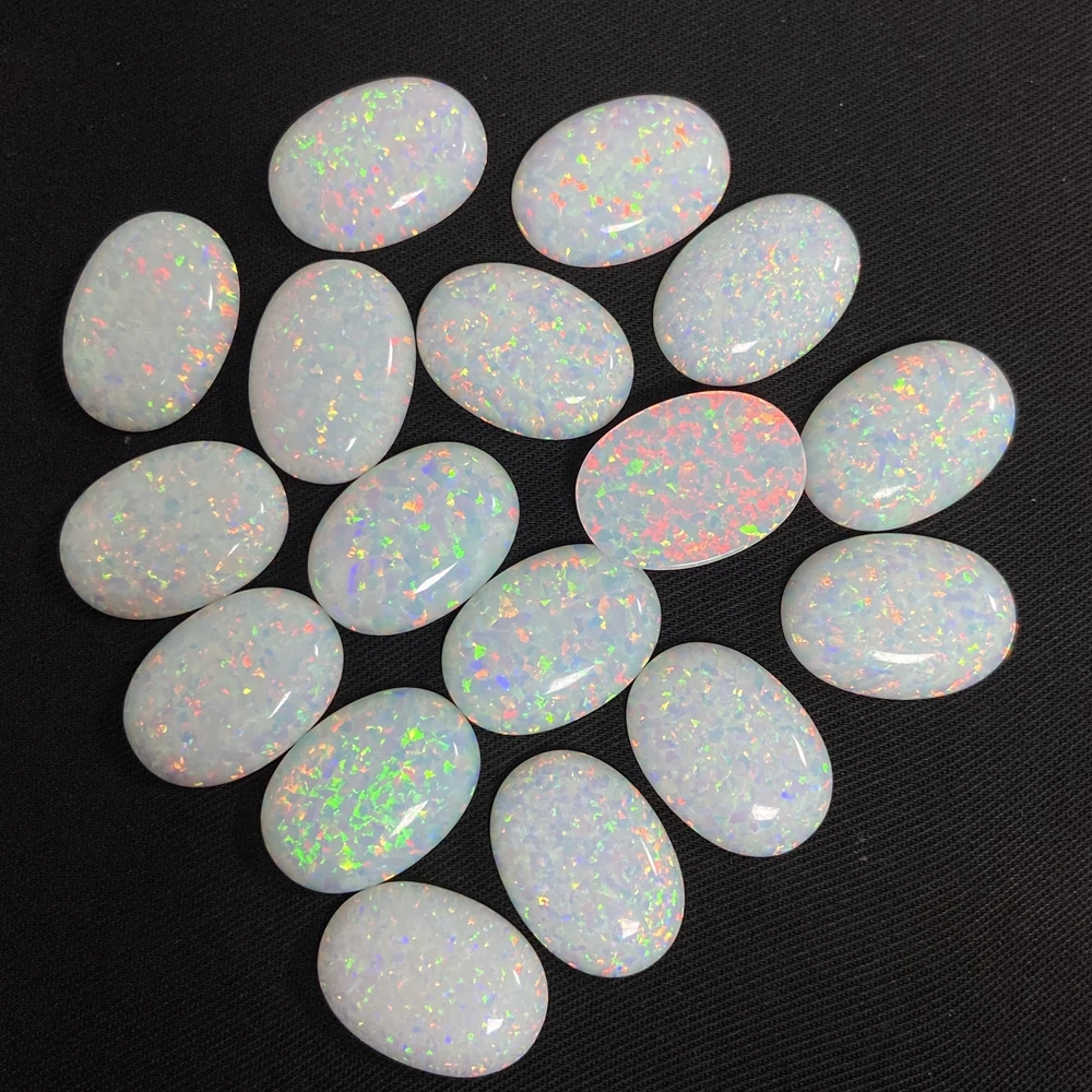 

Meisidian Lab Created Gemstone Oval 10x12mm White Fire Flatback Cabochon Opal Stone Pirce Per Carat