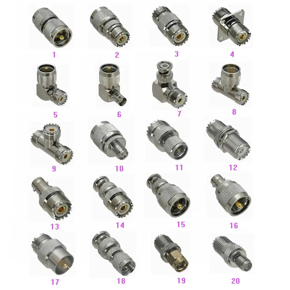 

1pce Adapter UHF / Mini UHF to UHF PL259 SO239 / BNC / Mini UHF / SMA Male plug & Female jack RF Coaxial Connector For Radio