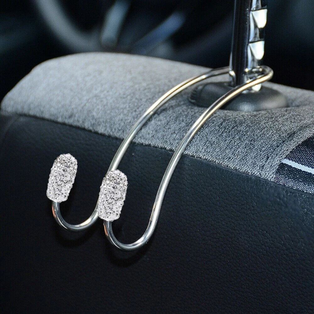 2pcs Car Back Seat Hook Bling Rhinestones Crystal Handbag Hanger Holder Accessories Auto SUV Coat Hanger Car Styling Universal