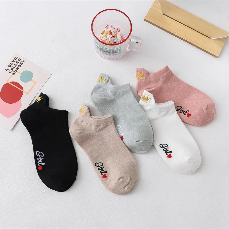 

5 Pairs Women Socks Four mesh crown mouse Cow Cartoon Harajuku Cotton Short Socks Striped Solid Comfortable Casual Ankle Socks