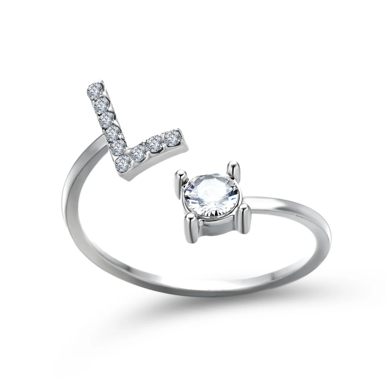 Kreative A-Z Alphabet 26 Brief Ringe Personlity Initial Name Offene Ringe Silber Farbe Strass Finger Ring Partei Schmuck Geschenk – Detail 13