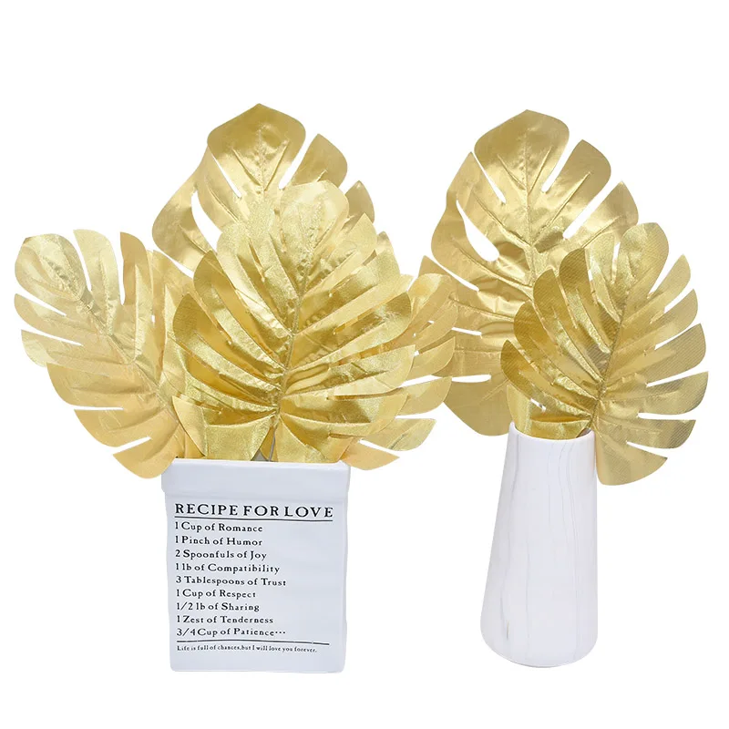 10 pièces S/M/L Simulation d\'or feuilles de tortue Monstera feuilles décoratives artificielles pour la maison fête de mariage décoration fleur