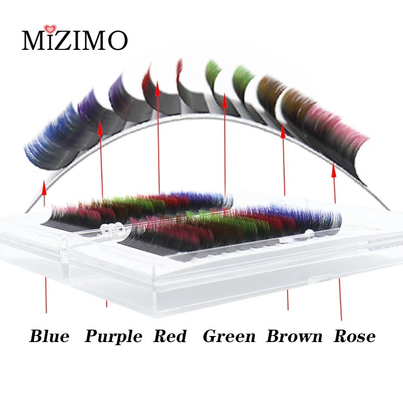 MIZIMO-pestañas postizas artificiales hechas a mano, herramienta de extensión de pestañas con flores personalizadas, color Azul, Morado, bicolor