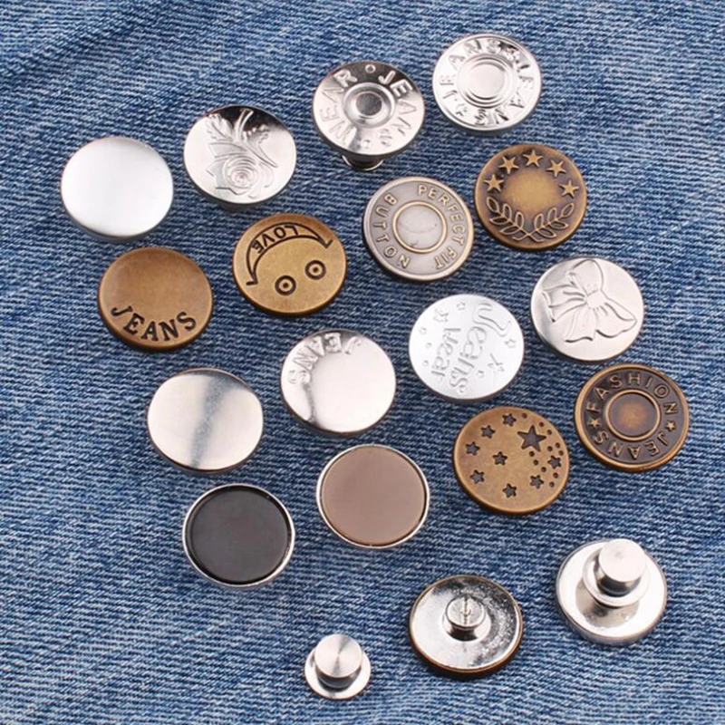 10set Detachable Retro Metal Snap Buttons Fastener Pants Pin for Jeans Retractable Button Sewing-Free Snap Fastener Metal Butt