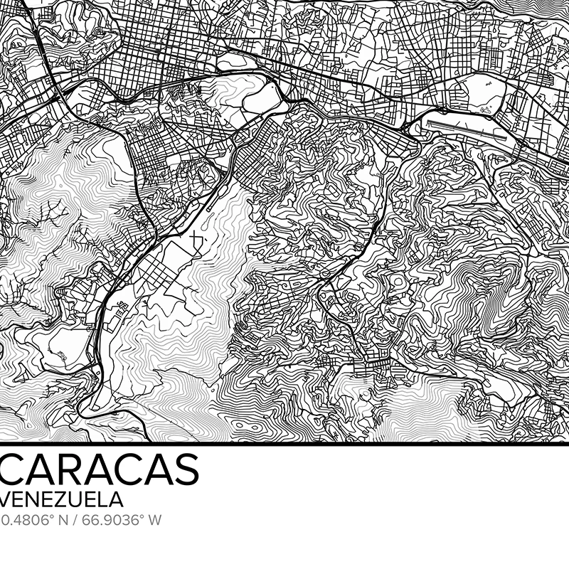 Venezuela Valencia Caracas City Street Road Map Posters and Prints Black White Minimalist Wall Art Picture Canvas Painting Decor