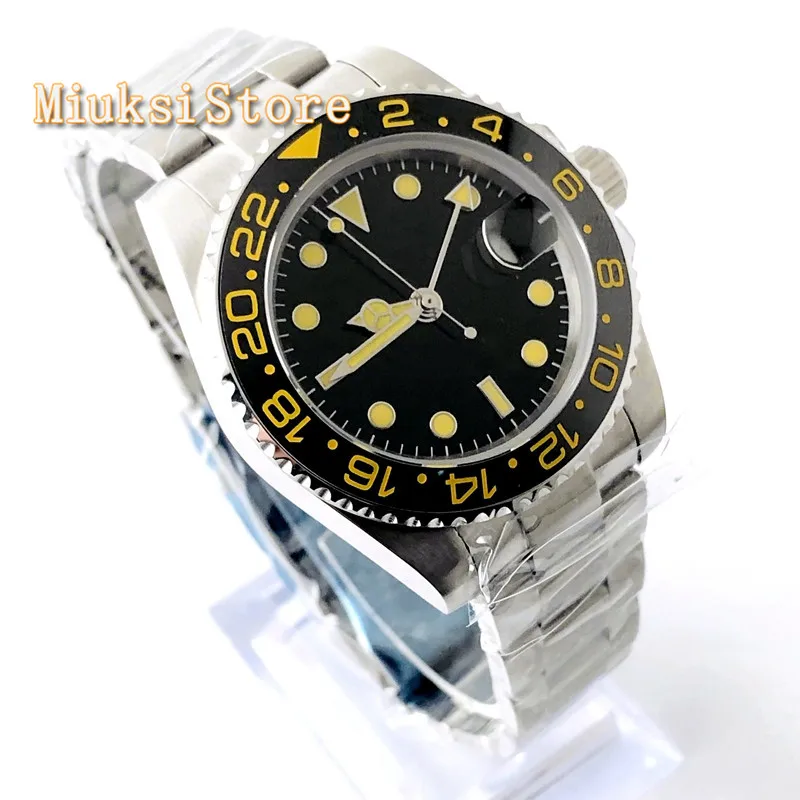 

40mm Bliger Sapphire Glass Black Dial Luminous Hands GMT Date Window Automatic Men's top luxury mechanical Watch