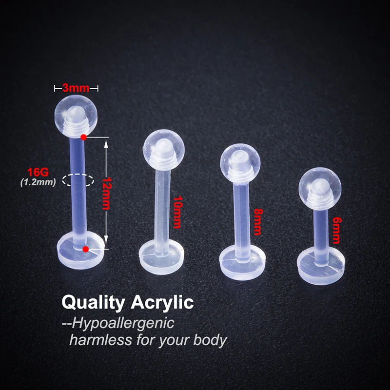 10PCS Clear Cartilage Earring 16G Bioflex Tragus Retainer Lip Rings Labret Monroe Iip Stud Ear Flexible Helix Earring Piercing