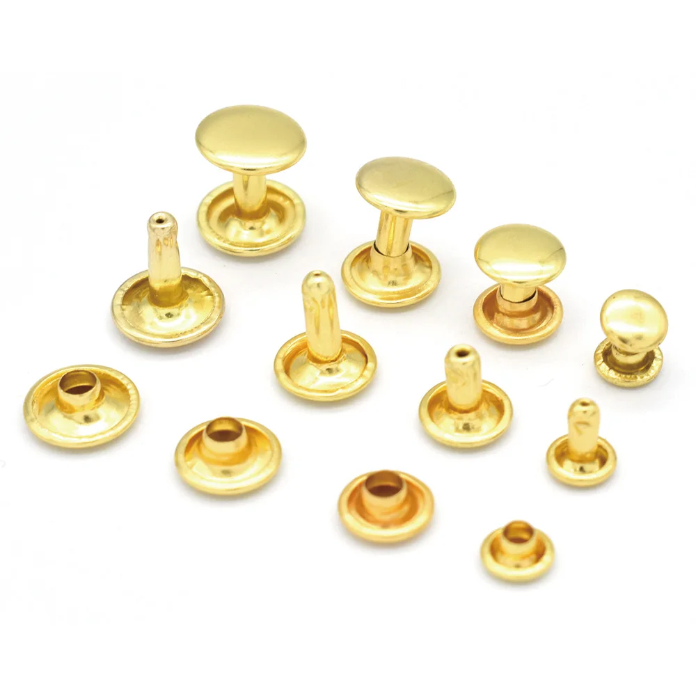 

50sets Gold Double Cap Metal Rivets Round Button Studs Purse Bags Handbags Making Webbing Shoes Belts Leather Craft Diy