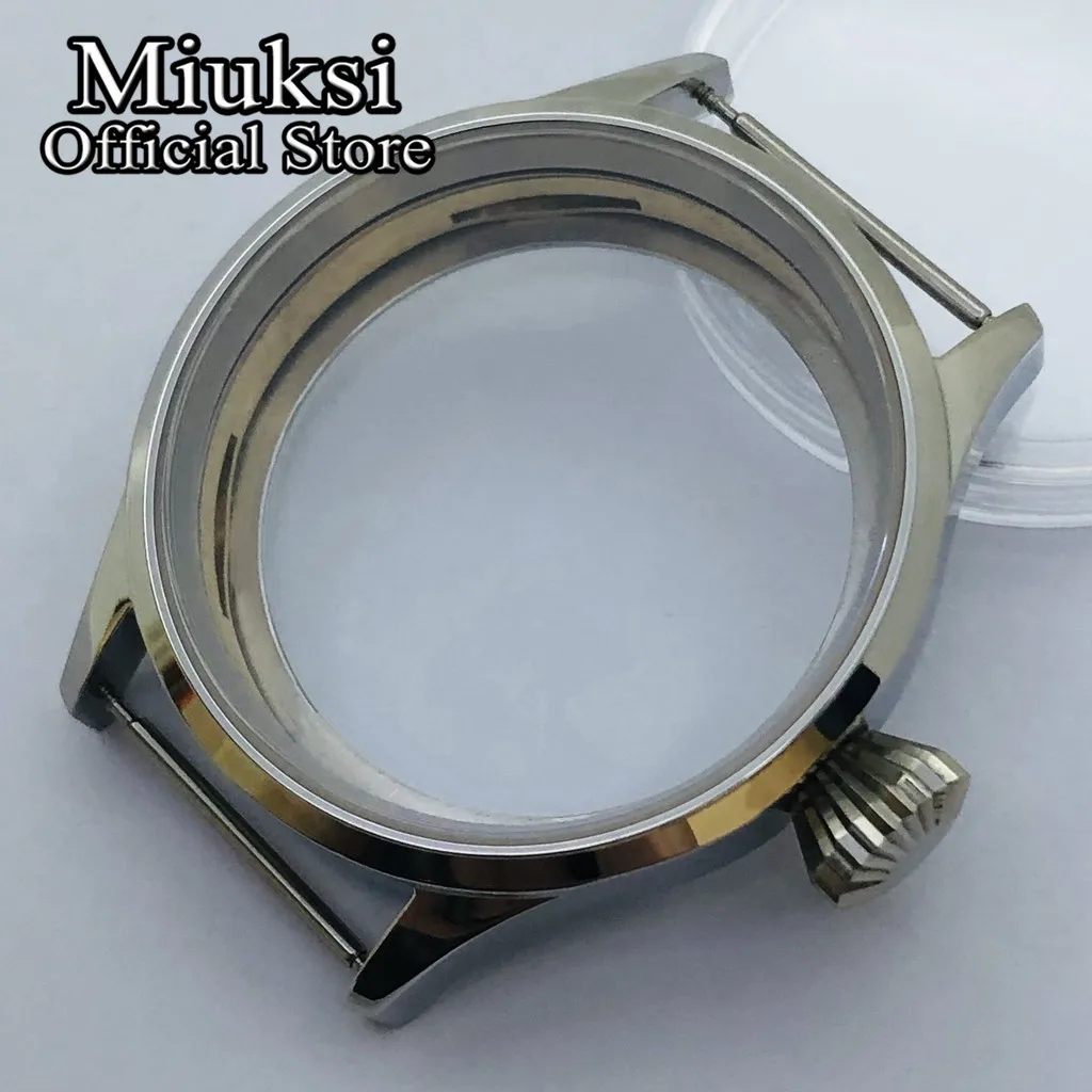 

Miksi 43mm silver polished stainless steel watch case sapphire glass fit ETA6497 6498 Seagull ST3600 ST3620 ST36 series movement