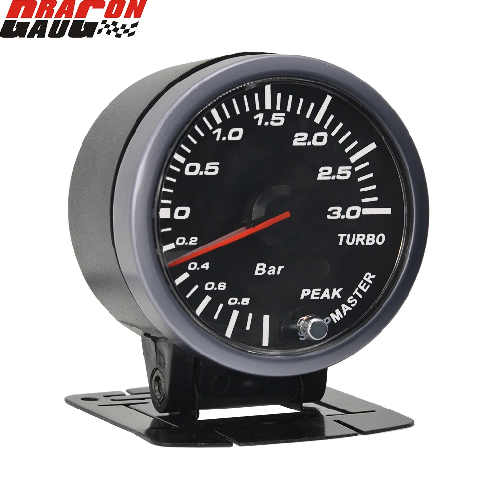 Dragon 60mm Car Turbo Boost  Gauge Warning Function Automotive Instrument Turbin Pressure -1~3 Bar Meter