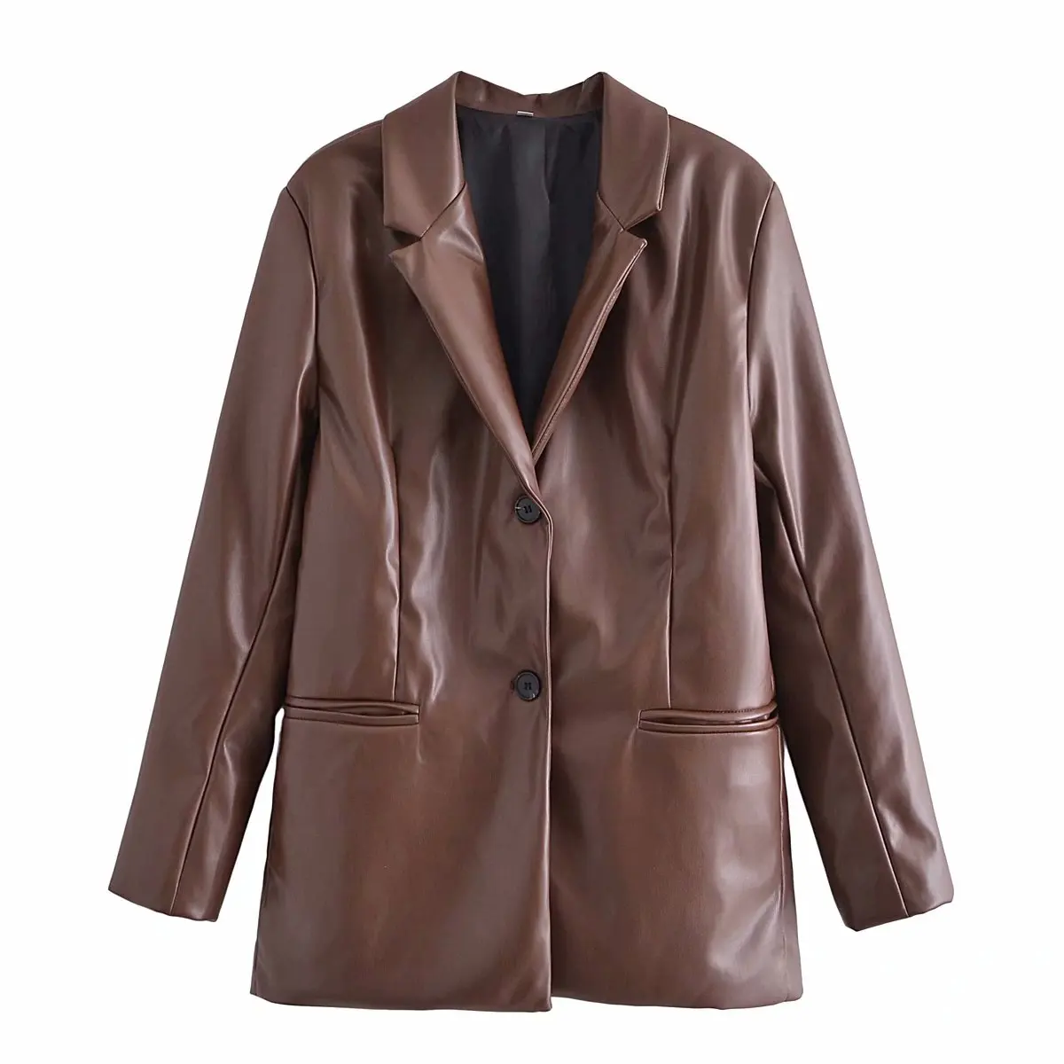 Marque Longue PU Simili Cuir Blazers Femmes Manteau de Veste En Cuir 2022 Nouvelles femmes Vestes Dames Manteaux Femme Costume En Cuir