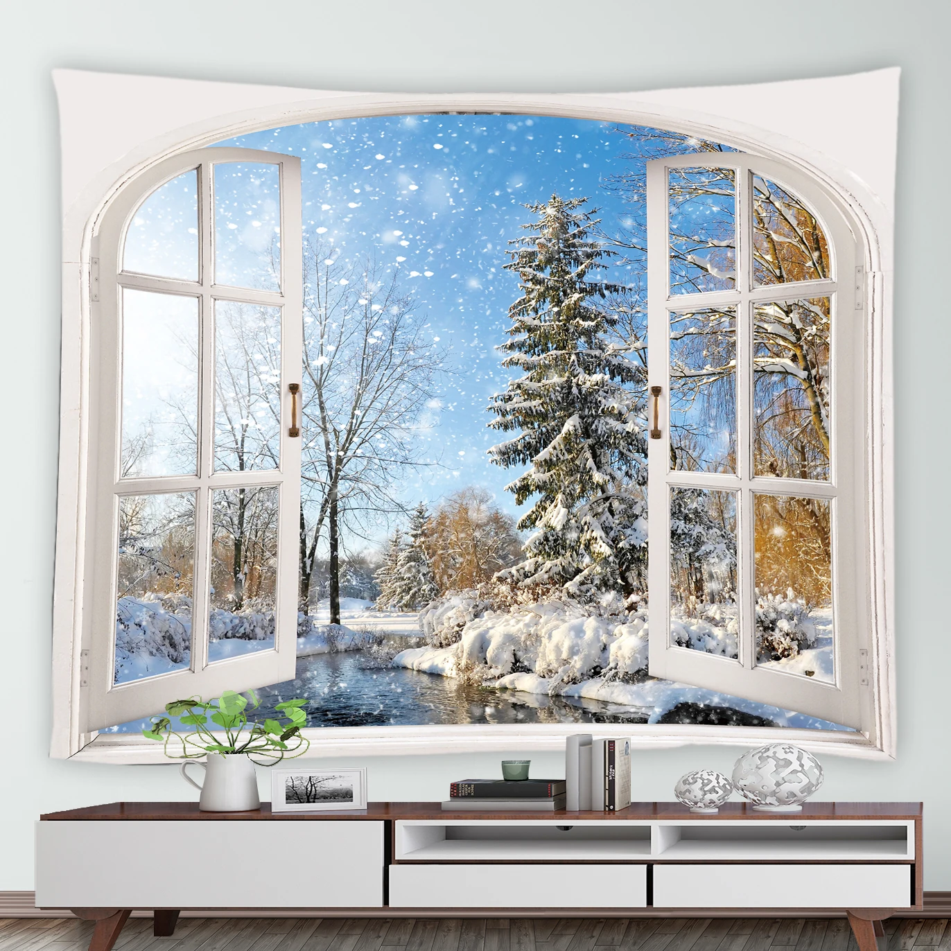 Winter Nature Landscape Tapestry White Trees Forest Tapestries Home Backdrop Wall Hanging Picnic Mat Tablecloth Blanket Decors