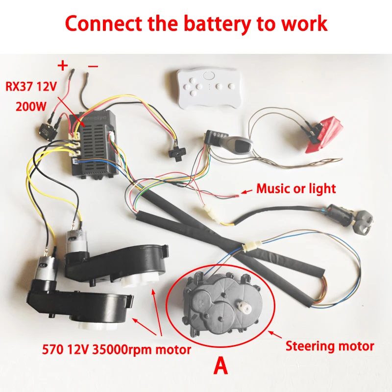 Children Electric Car Wiring Harness DIY With RX30 RX18 Receiver and 12V 24V RS550 Gearbox