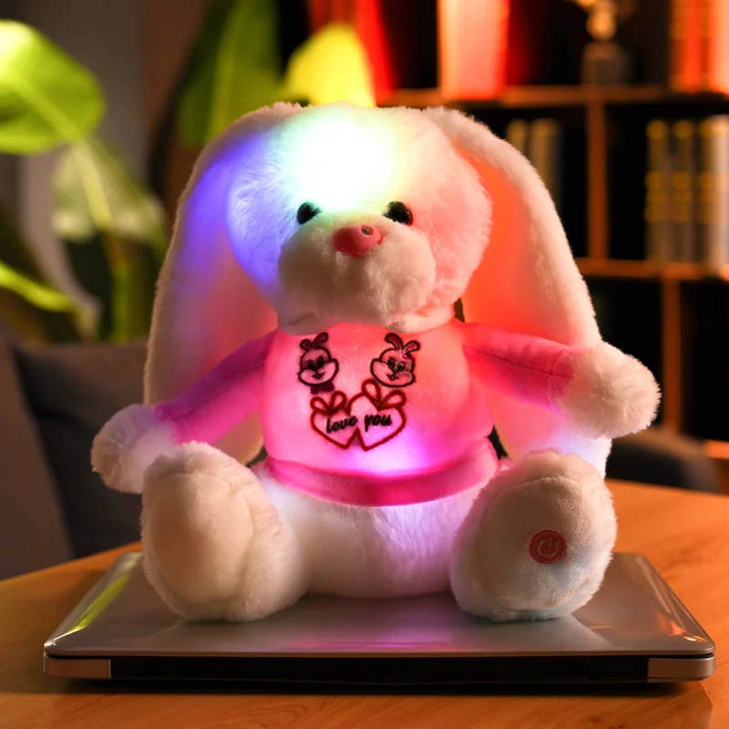 Lapin en peluche à longues oreilles pour enfants, jouet créatif lumineux coloré coloré, oreiller de noël, nouveauté, 28cm