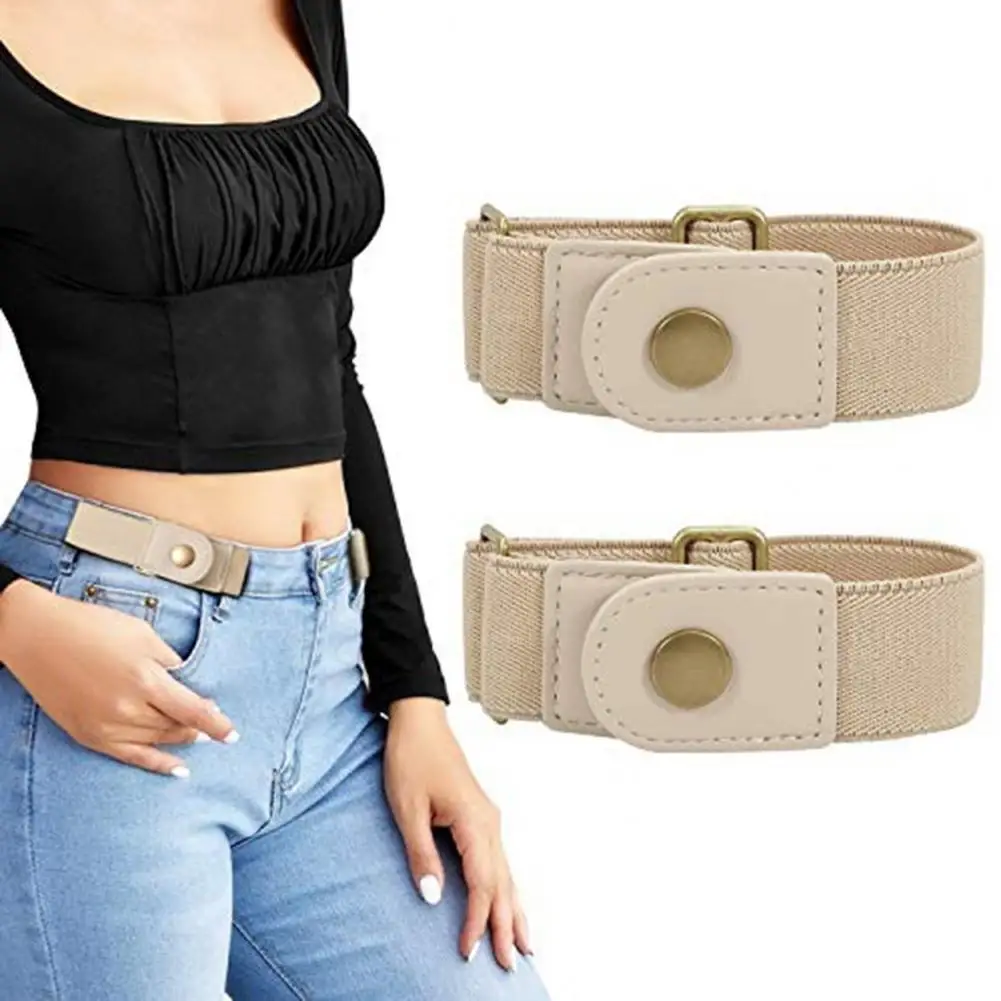 2Pcs/Set Stretch Belt Elastic Unisex One Size Stylish Simple Buckle-Free Belt for Girl