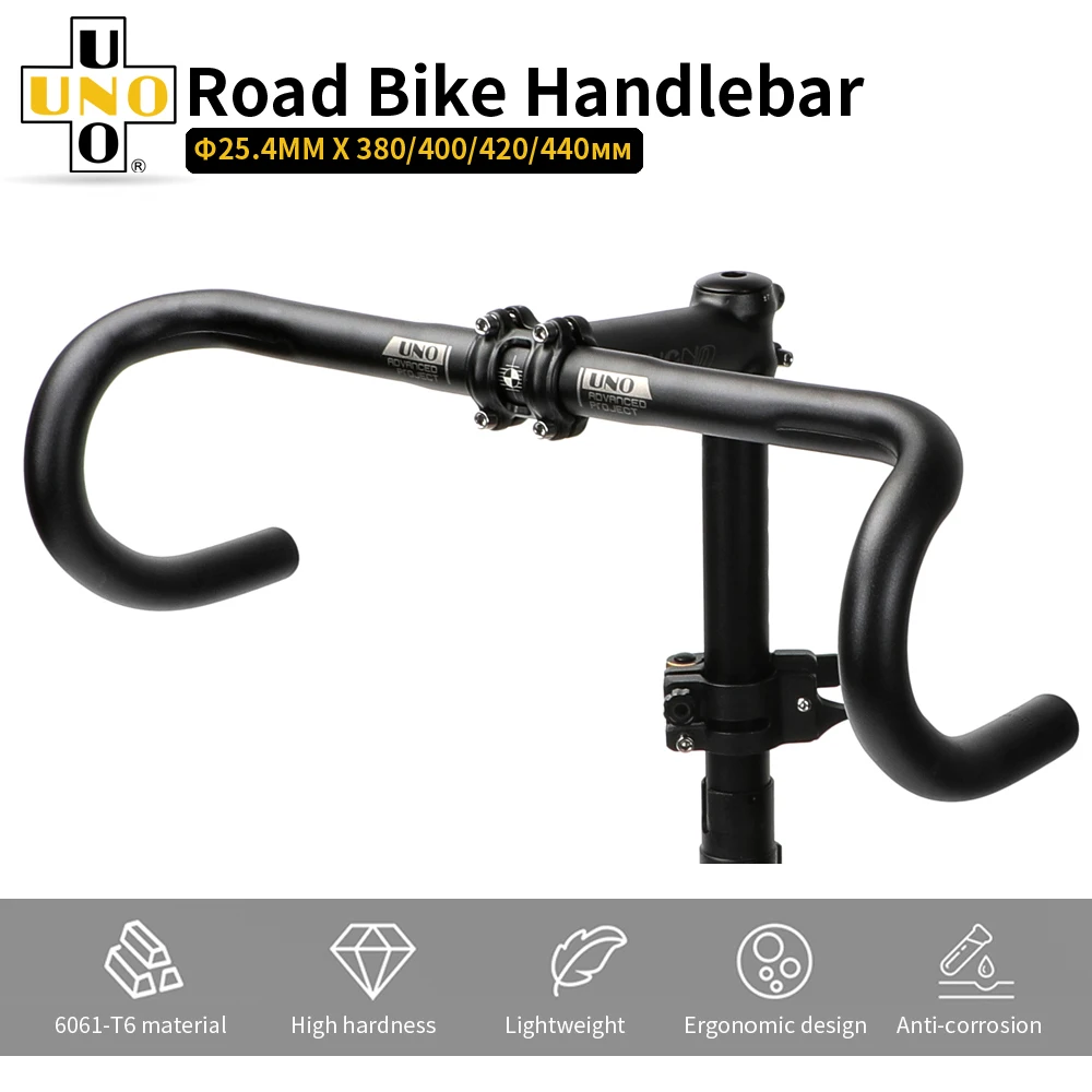 UNO Road Bike Handlebar 380/400/420mm Ultralight Bicycle Steering Wheel 25.4 Drop Bar Racing Handle Bar Accessories