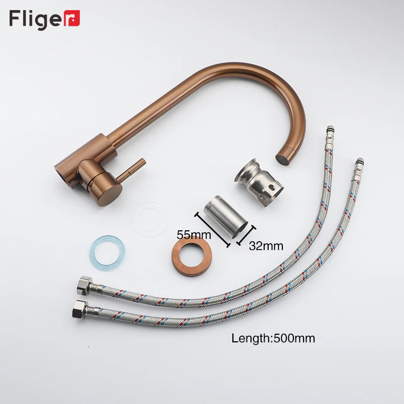 Fliger Rose Gold Kitchen Faucets Stainless Steel Kitchen Sink Mixer Tap Sink Faucets Hot Cold Water Mixer Faucet Torneira