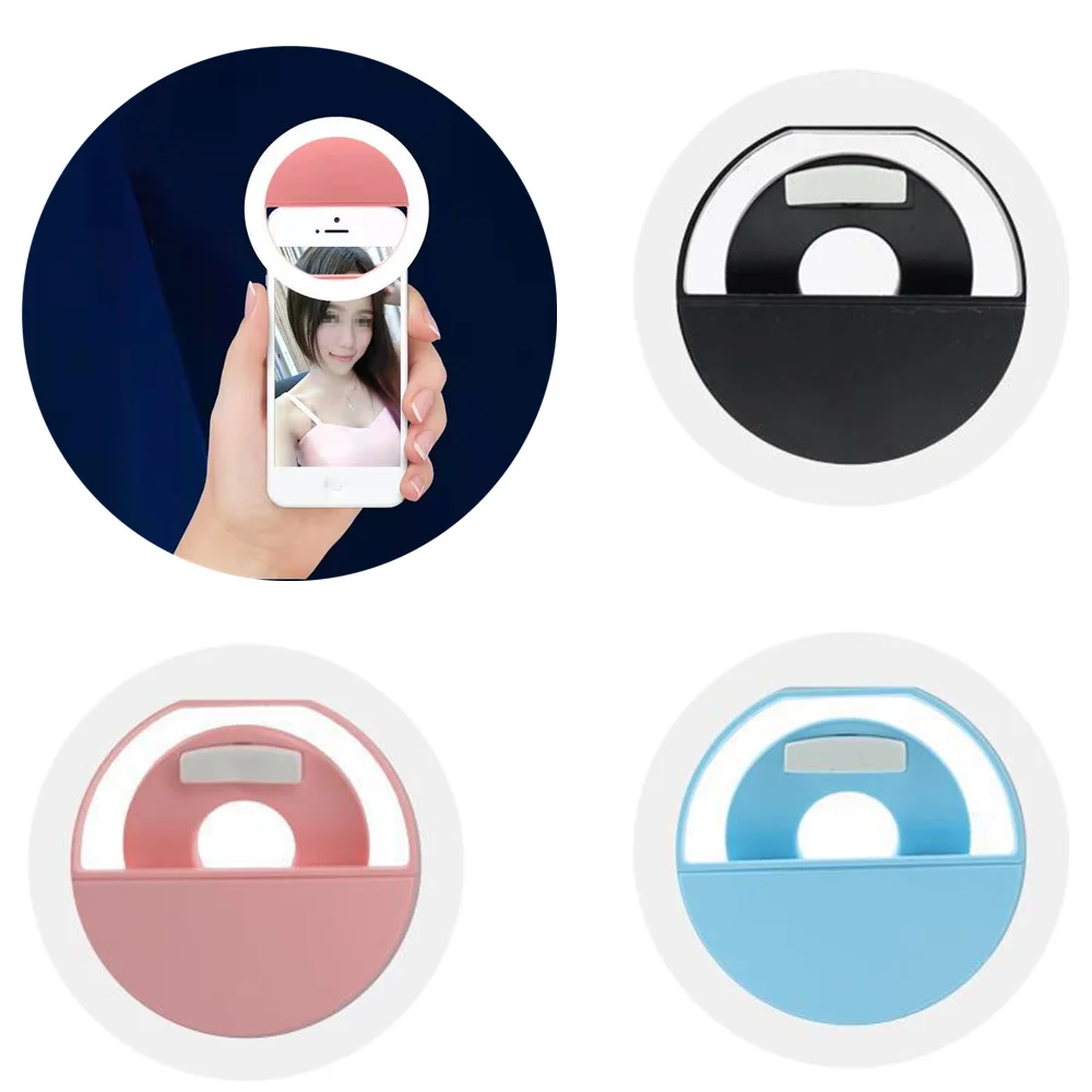 Di Động Ánh Sáng Ban Đêm Điện Thoại Sáng Đèn Led Máy Ảnh Kẹp Điện Thoại Di Động Selfie Ring Light Video Sạc Usb Cho tất Cả Điện Thoại