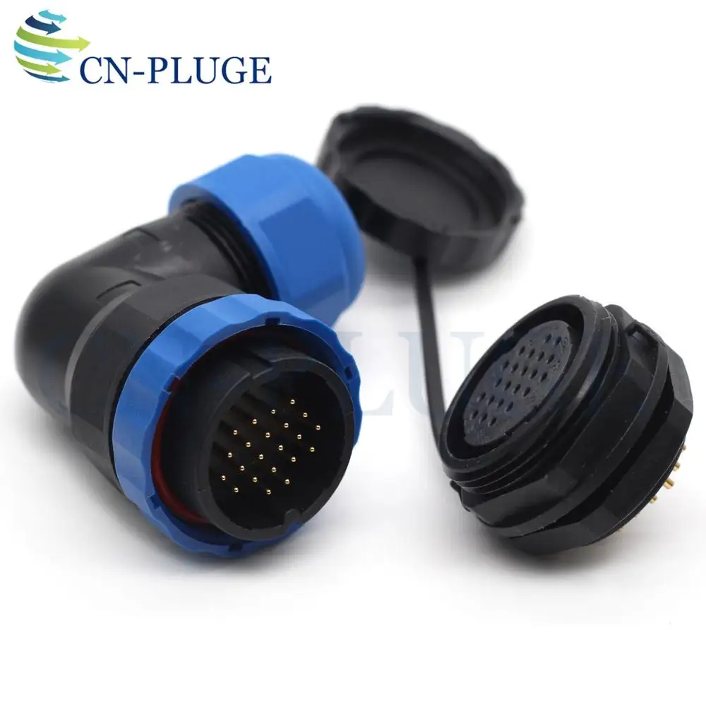 SP28 Type 22-pin  LED Power Waterproof Wire Connector 28mm Right Angle Elbow Nut Cable Connector Male Plug & Female Socke  IP68