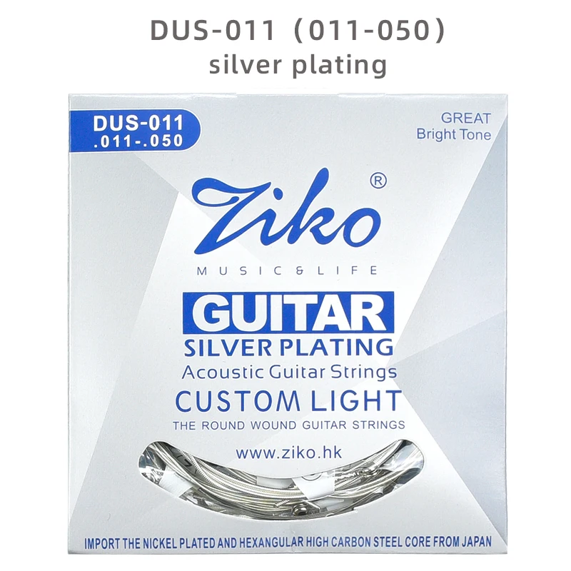 ZIKO     Guitar strings. DUS series 010-048/011-050/012-053 silver plating material. Acoustic guitar strings 1-6 strings.