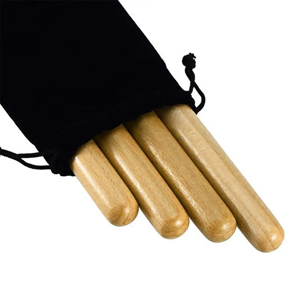 2 Pairs Classical Solid Hardwood Claves Percussion Instrument 8 Inch Rhythm Sticks with a Carry Bag