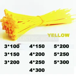 Yellow 100pcs Cable Ties Self-Locking Nylon Wire Cable Zip Ties 2.5x100 3.5x100 Organiser Fasten Cable