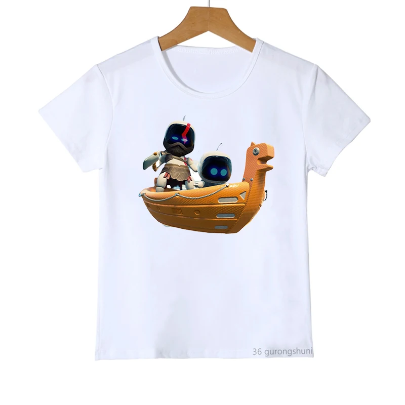 Camisetas divertidas para niños, camiseta con estampado de dibujos animados de Astros Playroom para niños, ropa informal de verano para niños, camisetas de manga corta para niños pequeños