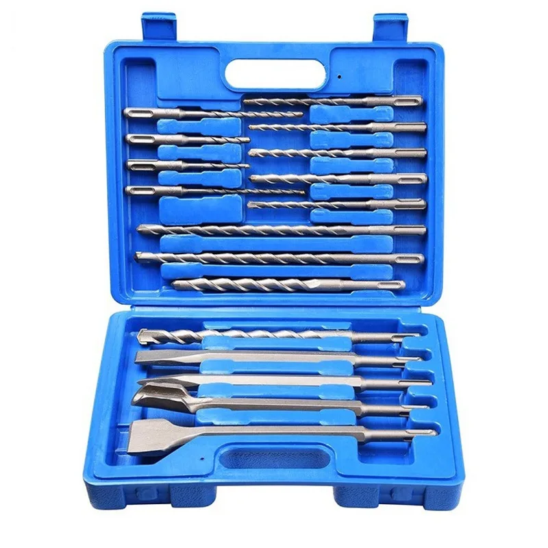 17pcs Electric Hammer Drill Bit Set Sds chisel Plastic Box Shank Impact Rotary Concrete Masonry Drilling Grooving New