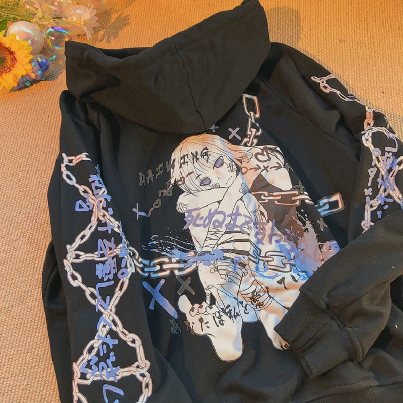 E-Girl anime hoodie Y2K autumn Harajuku vintage oversize zipper jacket Korean style Gothic Punk clothing hip-hop streetwear