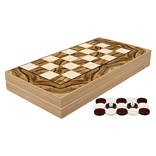 LaModaHome 19 ''Turkish Olive Burl Backgammon Set, Wooden, Board Game for Family Game Nights, modern Elite Vinyl Unscratchable T