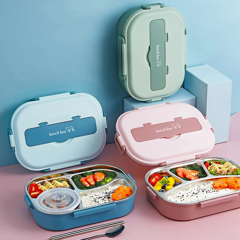 

Bento Box with Container Bag Lunch Box 4 Compartment 304 Stainless Steel Lunch Containers for Kids and Adults,with Scoop Chopsti