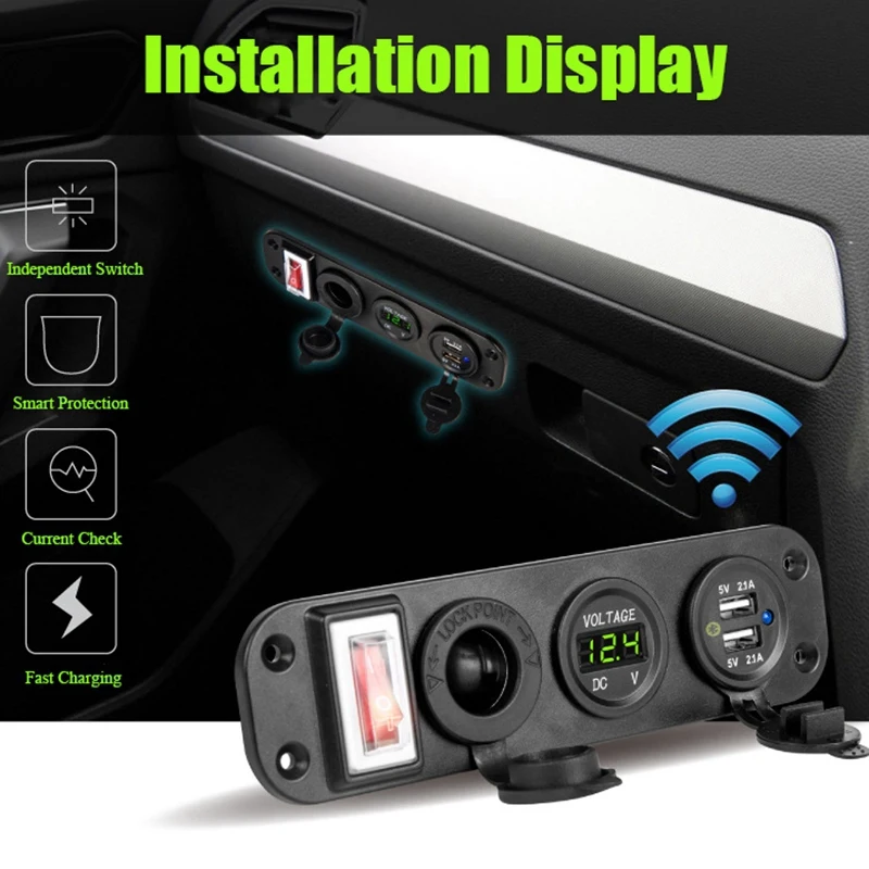 4 in 1 Dual QC3.0 Power Charger C-Igarette Lighter Socket Digital Voltmeter with Rocker Switch&Smart Bluetooth Control