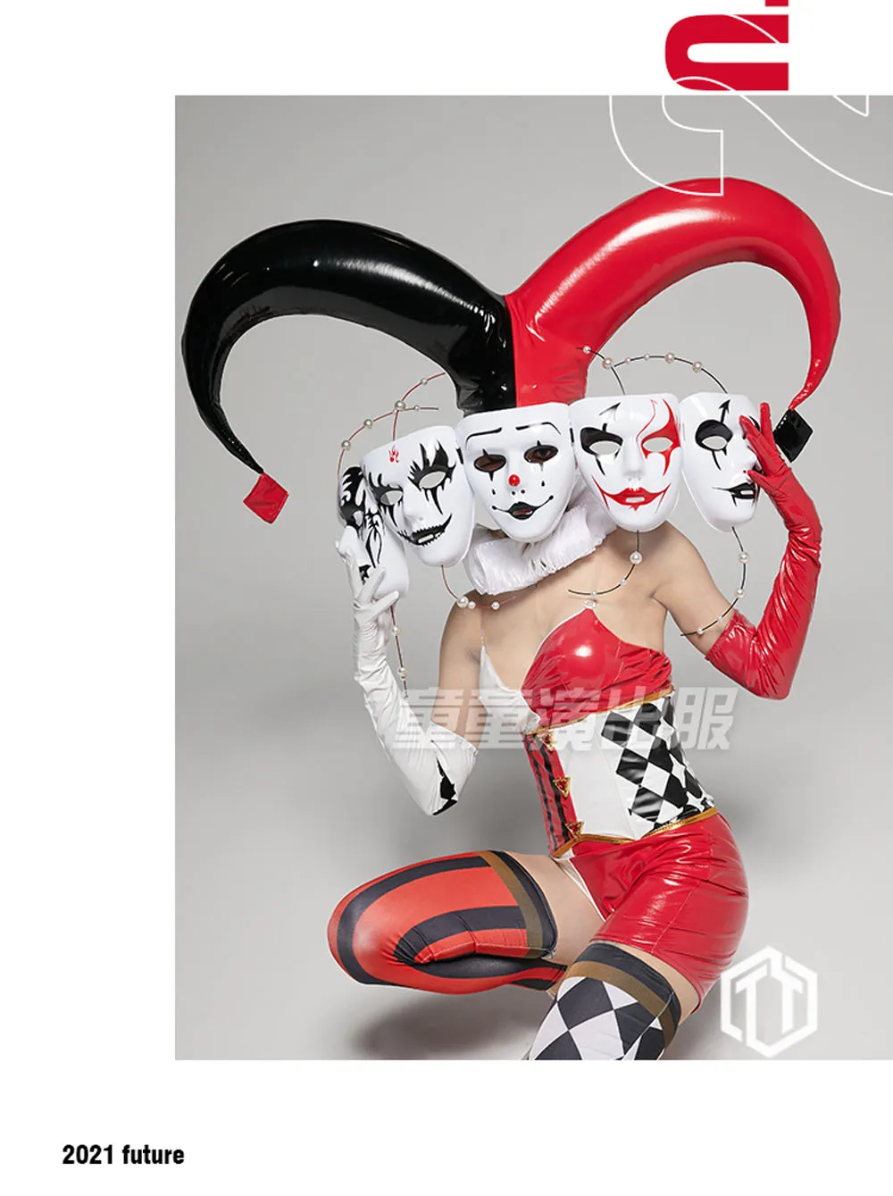 Customized Make Black Red CLOWN Big horns clown gogo costume Nightclub bar sexy women dance outfit