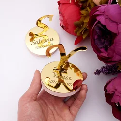 Personalized 1 set 7.5cm Round Mirror With Standing up Letter with Pink Robbin Surround Custom Wedding Gift Home Decoration