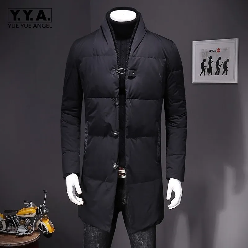 

Stand Collar Winter Warm Mens Medium Length Light Down Coats Long Sleeve Single Breasted Casual Outerwear Coats Plus Size 5XL