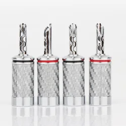 BA1406 Preffair Black/White Carbon Fiber Pure Copper Rhodium Plated Banana Plug With Teeth hifi Audio Speaker Cable Plug