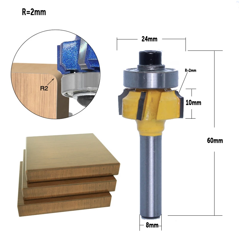 CHWJW 1PC 8mm Shank high quality Woodworking Milling Cutter R1mm R1.5mm R2mm Trimming Knife Edge Trimmer 4 Teeth Wood Router Bit