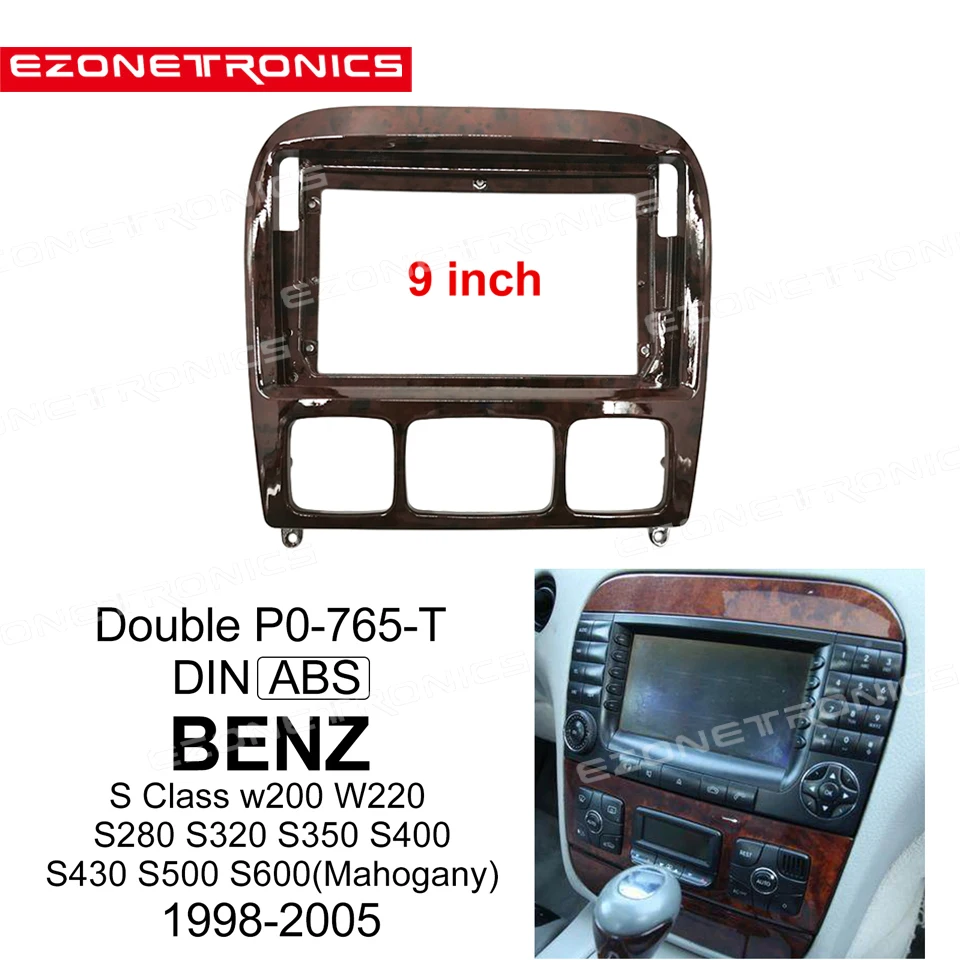 

1/2Din Car CD DVD Frame Audio Fitting Adaptor Dash Trim Kits Facia Panel 9" For BENZ S Class W200 1998-2005 Double Radio Player