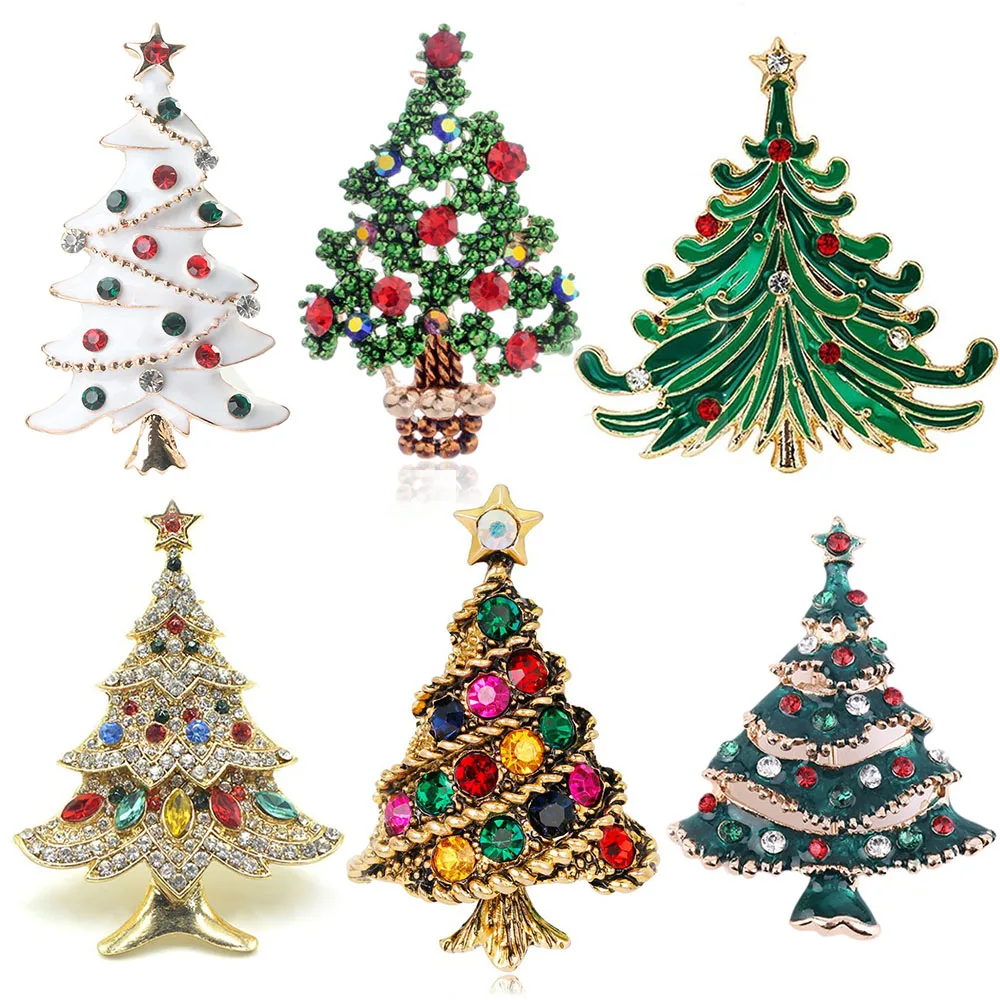 Christmas Tree Brooches for Women Rhinestone Xmas Tree Brooch Gift Fashion Jewelry Festival Brooch Winter Coat Cap Brooches