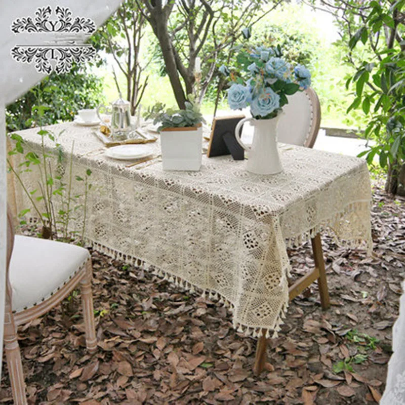 

скатерть на стол Lace Tablecloth American Pastoral Dining Table Desk Nordic Tafelkleed Vintage French Handmade Crochet Weaving