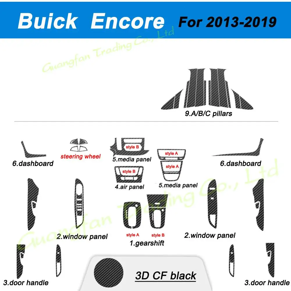 For Buick Encore OPEL VAUXHALL MOKKA  Car-Styling Carbon Fiber Car Interior Center Console Color Change Molding Sticker Decals