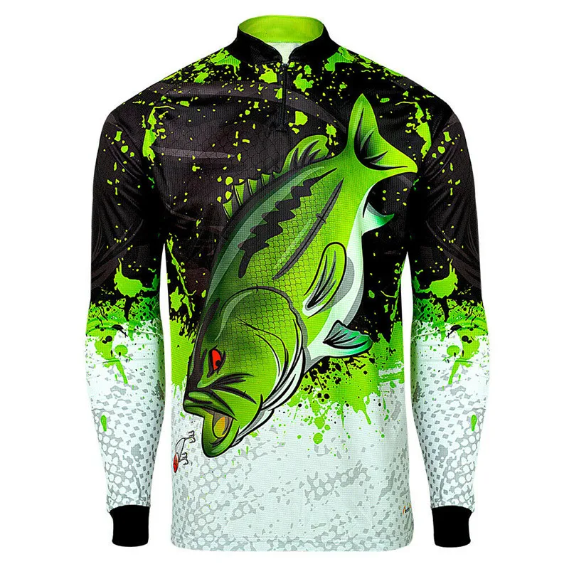 Ropa de pesca Anti-UV con cremallera para hombre, camisas de pesca con protección solar de secado rápido, gran oferta, 2021