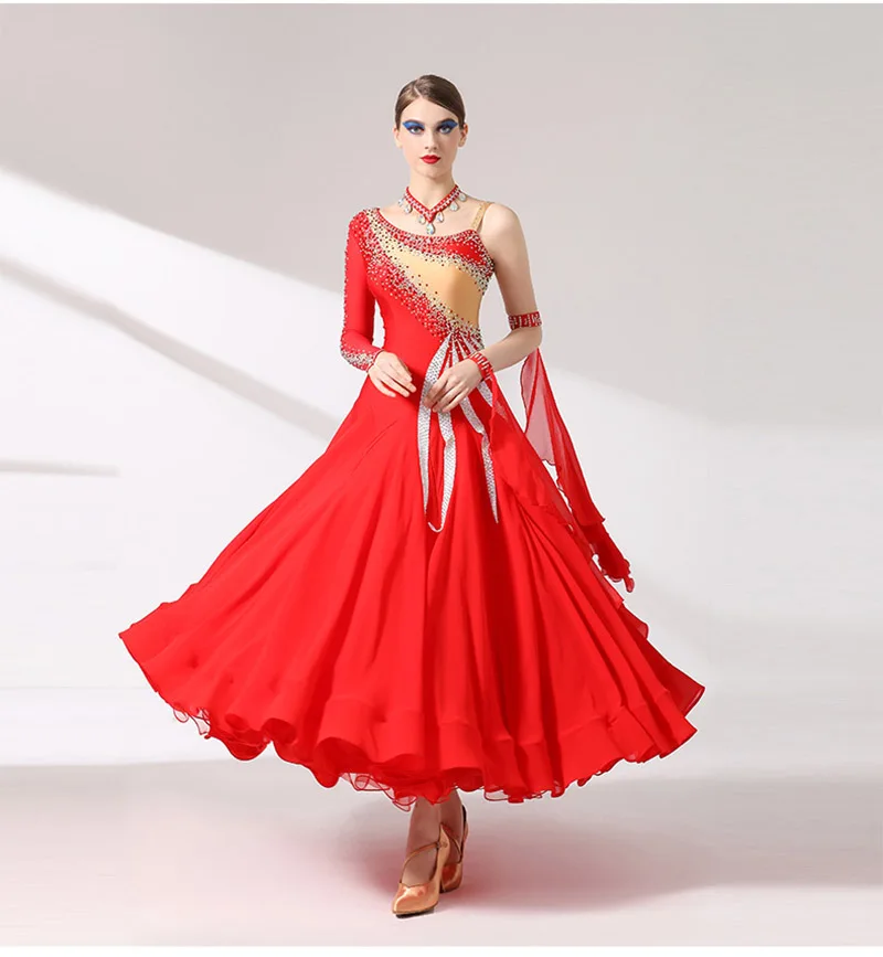 ผู้หญิงขั้นสูงบอลรูมเต้นรําชุดLady 2024 ใหม่สีแดงProfessional StageมาตรฐานFlamenco Waltz Tango Ballroom Dance Dresses