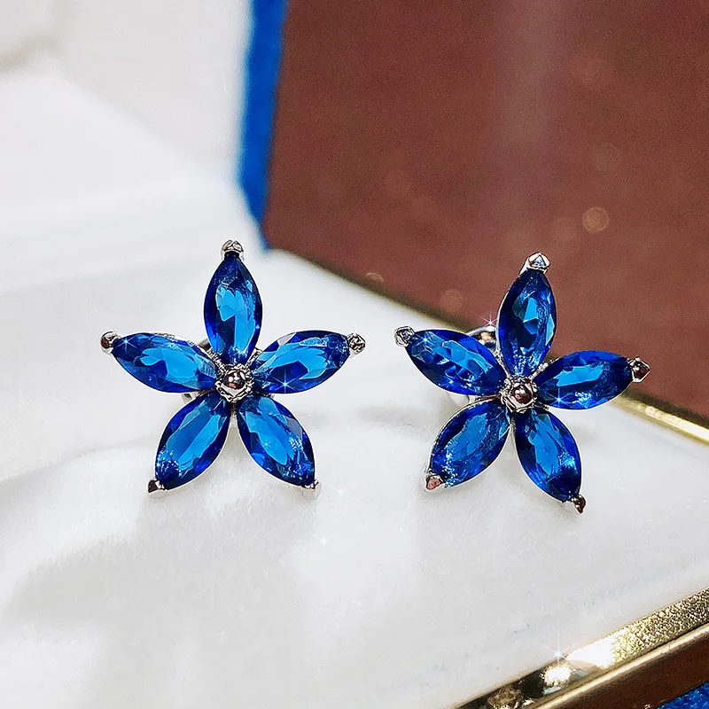 Huitan Delicate Flower Stud Earrings with Shiny CZ 5 Colors Available Fancy Earring Accessories for Women Statement Jewelry Gift